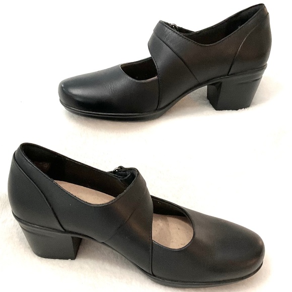 Black Clarks Collection Maryjane Leather Minimalist Flat Comfort Loafer Sz 6.5 - Picture 2 of 13